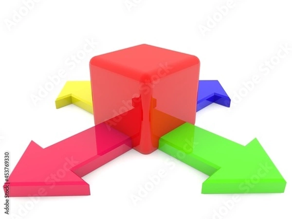 Obraz Red toy block with colored arrows