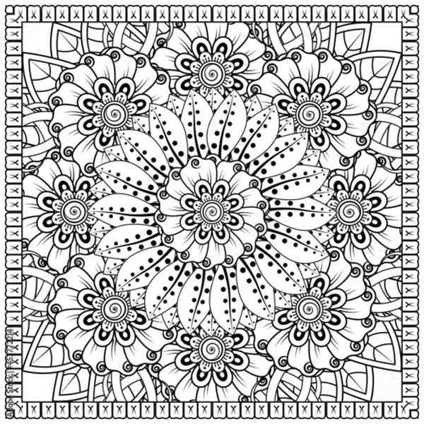 Fototapeta Mehndi flower for henna, mehndi, tattoo, decoration. decorative ornament in ethnic oriental style. doodle ornament. coloring book page.