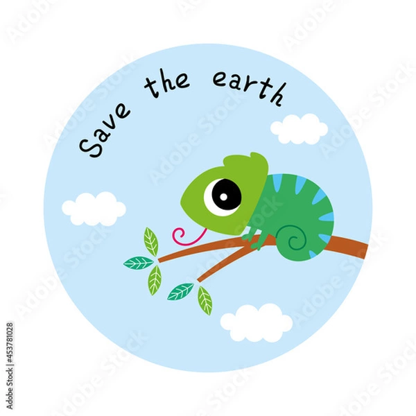Obraz cute chameleon save the earth sticker vector