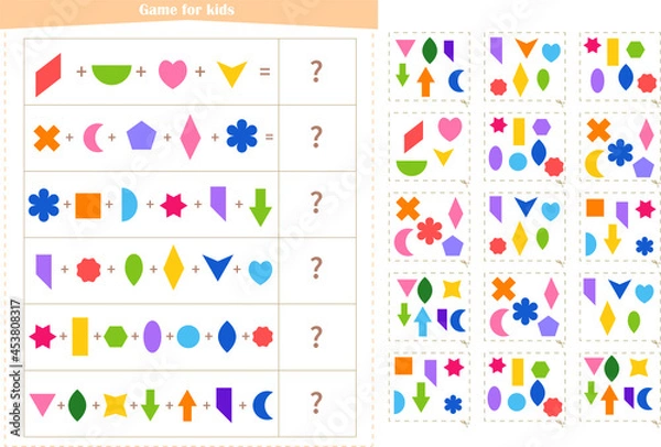 Fototapeta  Logic game for children. Find the correct answer card for each example. Development of attention, memory, thinking