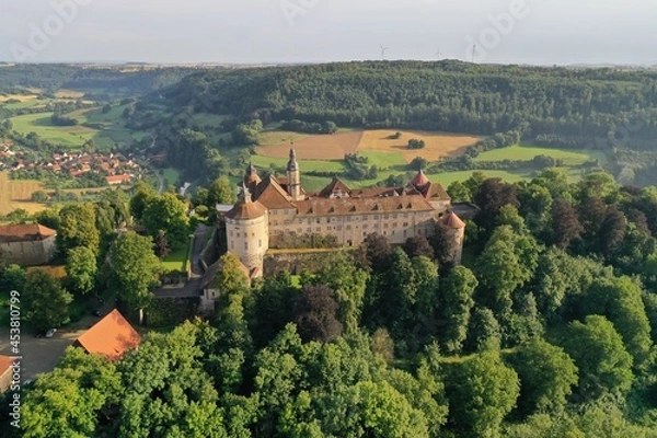 Fototapeta Aerial drone shot of Langenburg Castle in Langenburg, Germany 