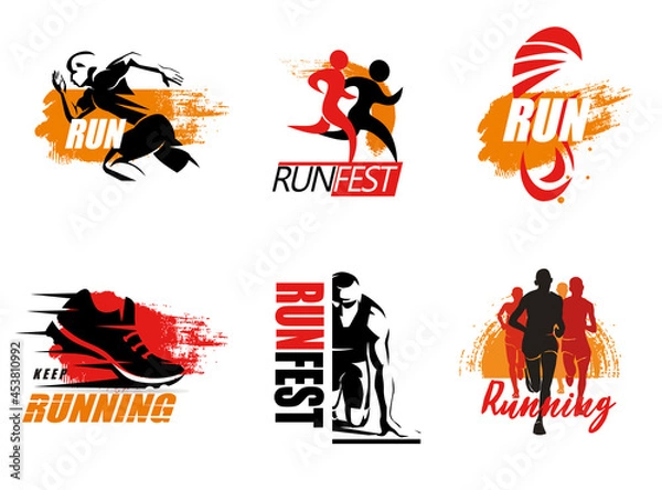 Obraz run and running peole logo template collection, stylized emblems