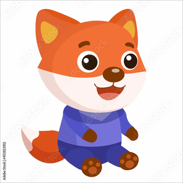 Obraz Vector little cartoon red fox