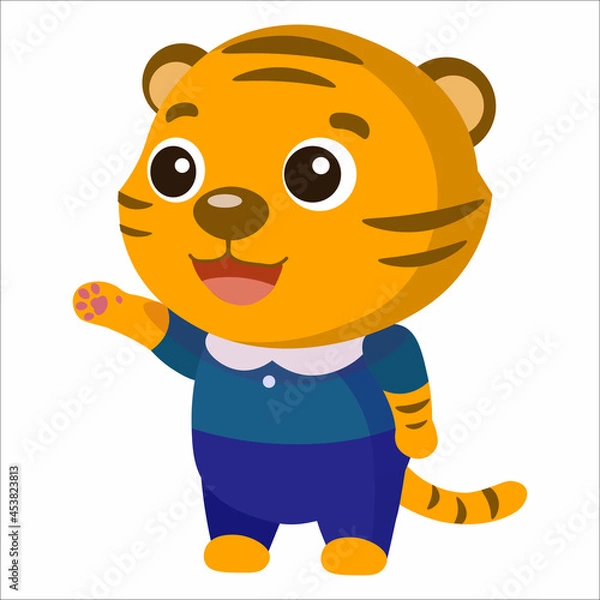 Obraz Vector little cartoon tiger smiling and waving