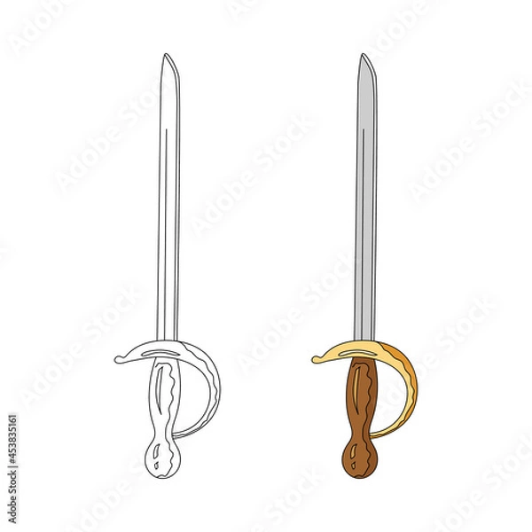 Fototapeta Pirate sword on a white background. Hand drawing. cartoon style. Isolated vector object.