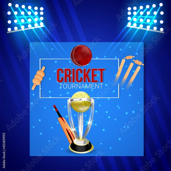 Fototapeta Cricket tournament match with gold trophy