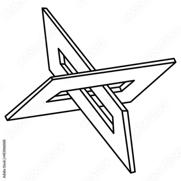 Fototapeta Optical illusion shape, unreal geometric object vector. Impossible figure. Sacred geometry shapes. Op art.