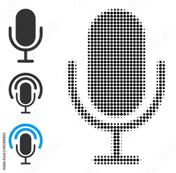 Fototapeta Halftone microphone. Dotted microphone made with small round items. Vector illustration of microphone icon on a white background. Halftone pattern contains round pixels.