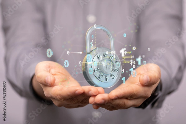 Fototapeta Security Shield concept, data protection. Shield with dots and lines connectio