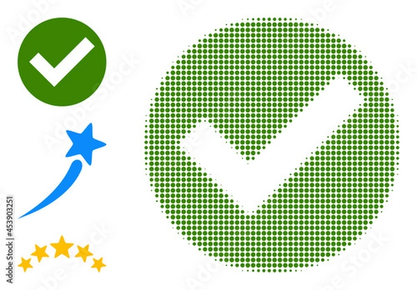 Fototapeta Halftone yes mark. Dotted yes mark made with small circle pixels. Vector illustration of yes mark icon on a white background. Halftone pattern contains circle pixels.