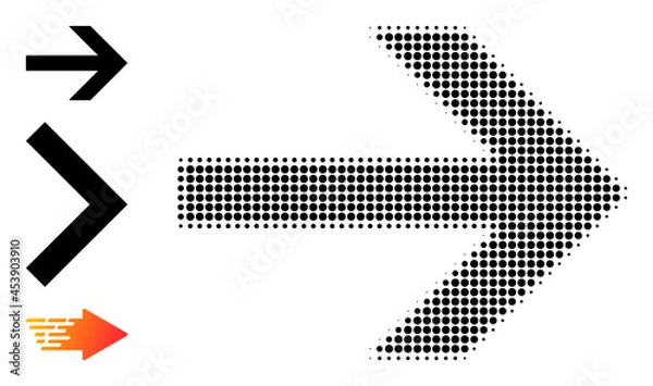 Fototapeta Halftone right arrow. Dotted right arrow made with small circle points. Vector illustration of right arrow icon on a white background. Halftone pattern contains round points.