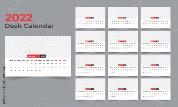 Fototapeta Desk Calendar template.The week monday on Sunday. Set of 12 Month