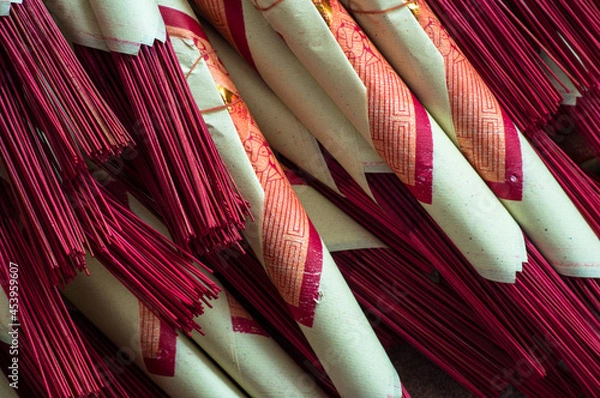 Fototapeta group of incense already bundled with prayer paper at the buddhist temple