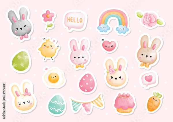 Obraz Watercolor Easter Sticker, planner. Digital paint.