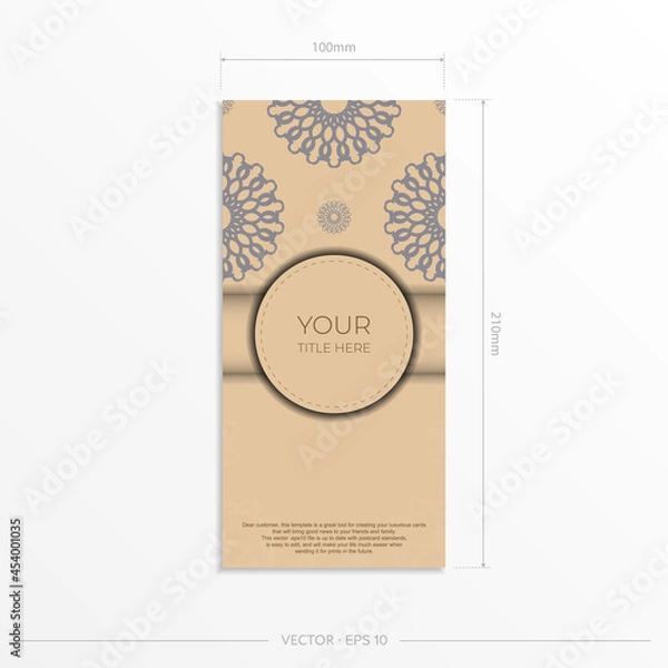 Fototapeta Beige color card design with mandala patterns. Invitation card design with space for your text and abstract ornament.