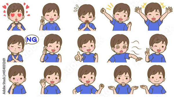 Fototapeta 男の子表情いろいろバストアップイラスト
