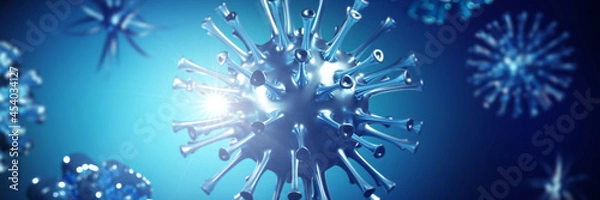 Fototapeta Coronavirus outbreak, microscopic view of influenza virus cells. 3D illustration