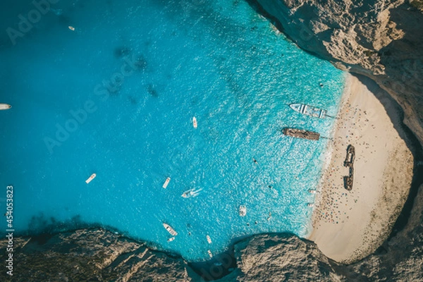 Obraz Aerial Drone Shot of the famous Shipwreck Bay in Zakynthos, Greece