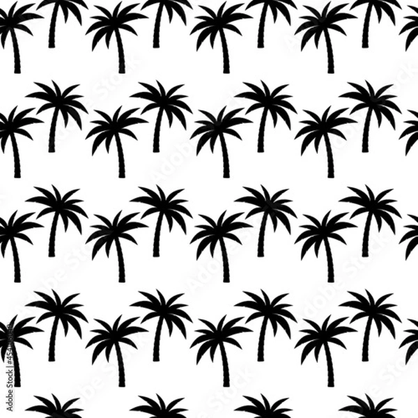 Fototapeta Exotic seamless pattern with silhouettes tropical coconut palm trees. Forest, jungle.