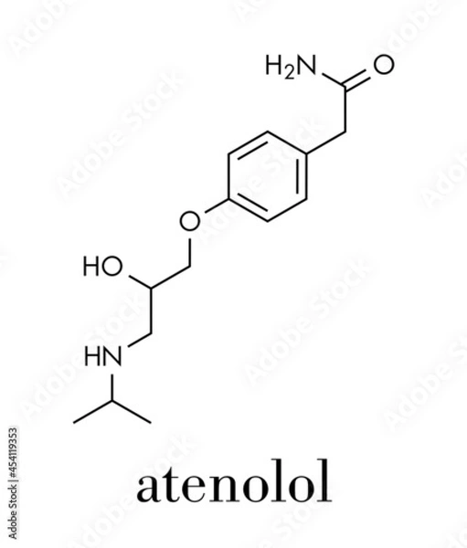 Fototapeta Atenolol hypertension or high blood pressure drug (beta blocker) molecule. Skeletal formula.