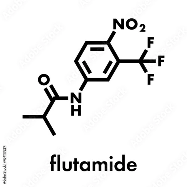 Fototapeta Flutamide prostate cancer drug (anti-androgen) molecule. Skeletal formula.