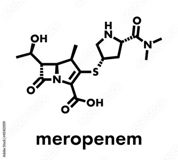 Fototapeta Meropenem broad-spectrum antibiotic drug molecule (carbapenem class). Skeletal formula.