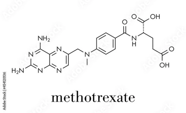 Fototapeta Methotrexate cancer chemotherapy and immunosuppressive drug molecule. Skeletal formula.