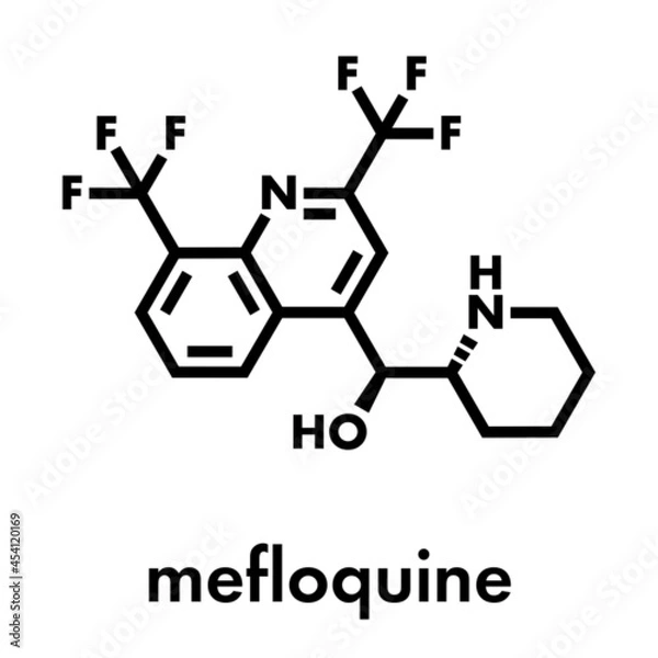 Fototapeta Mefloquine malaria drug molecule. Skeletal formula.