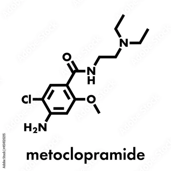 Fototapeta Metoclopramide nausea and vomiting treatment drug molecule. Skeletal formula.