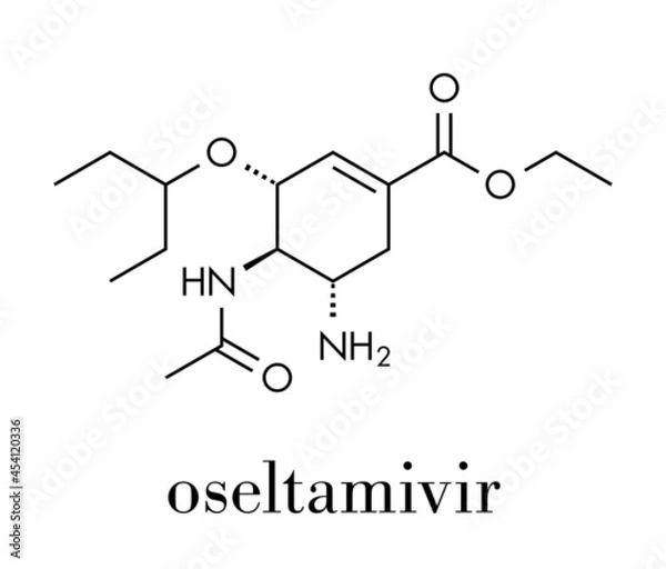 Fototapeta Oseltamivir influenza virus drug molecule. Skeletal formula.