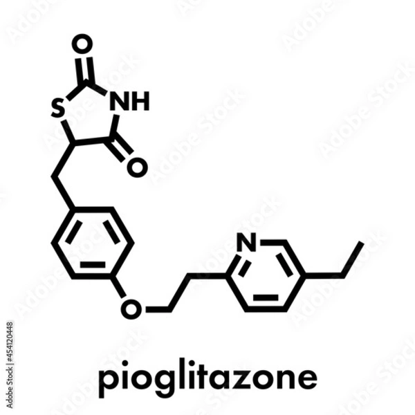 Fototapeta Pioglitazone diabetes drug molecule. Skeletal formula.