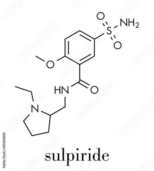 Fototapeta Sulpiride antipsychotic (neuroleptic) drug molecule. Skeletal formula.