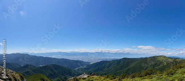 Obraz 【パノラマ】 8月下旬（夏） 美ヶ原高原の王ヶ鼻から北アルプス方面を望む 長野県松本市