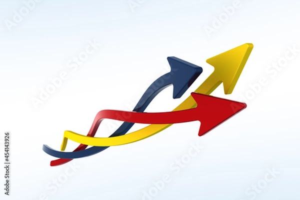 Obraz 交差しながら進む３つの矢印の3Dイラスト