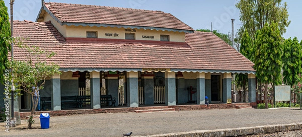 Obraz Old traditional roof tiles on Sasan Gir railway station building