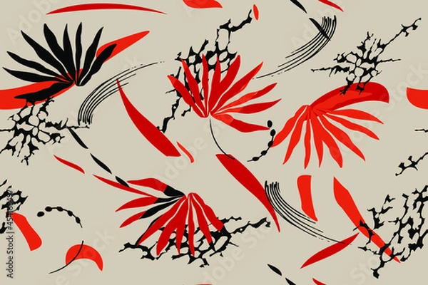Obraz Tropical leaves. Exotic pattern. Creative seamless background. Fashion template for design, clothing, textiles