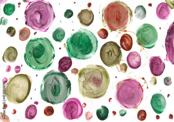 Fototapeta Colourful acrylic bubbles. Tie Dye Round pattern hand dyed. Abstract ink design template mixed texture background. Rainbow Circular Art. Liquid color backdrop. Oil poster 1970s Style. Shibori patterns