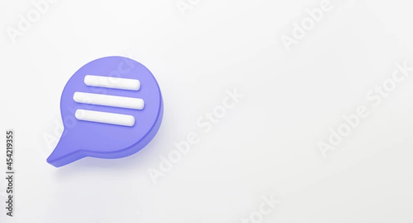 Fototapeta 3d purple Speech bubble chat icon isolated on white background. Message creative concept with copy space for text. Communication or comment chat symbol. Minimalism concept. 3d illustration render