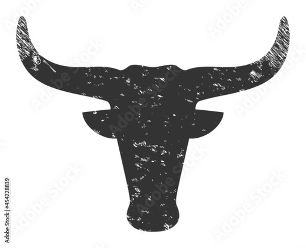 Fototapeta Cow head icon with scratched style. Isolated vector cow head icon image with scratched rubber texture on a white background.