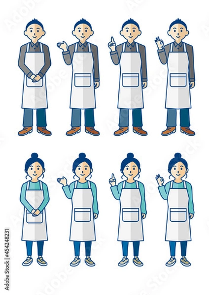 Obraz エプロン姿の男女の全身ポーズ