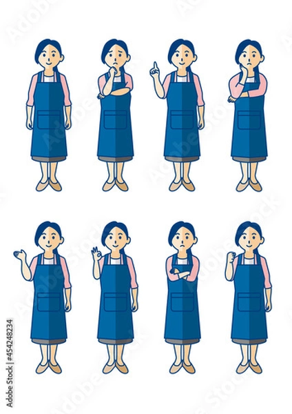 Obraz エプロン姿の女性の全身ポーズ