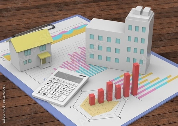 Obraz 建物と計算機　グラフ