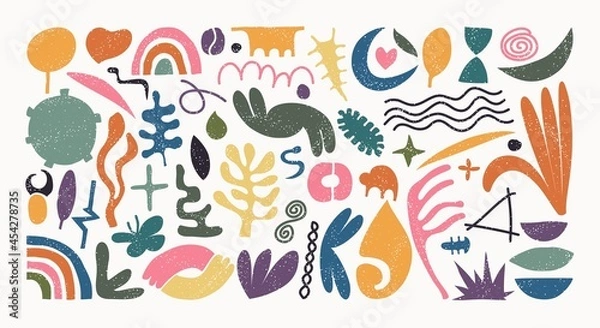 Fototapeta Large vector set of organic abstract shapes and forms. Contemporary minimal hand drawn graphics. Modern art