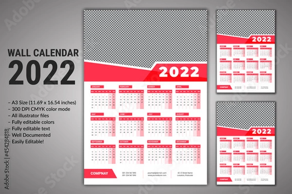 Fototapeta One Page Wall Calendar 2022 Print ready template vector eps