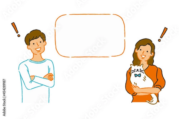 Obraz 猫を抱えて納得する男性と女性