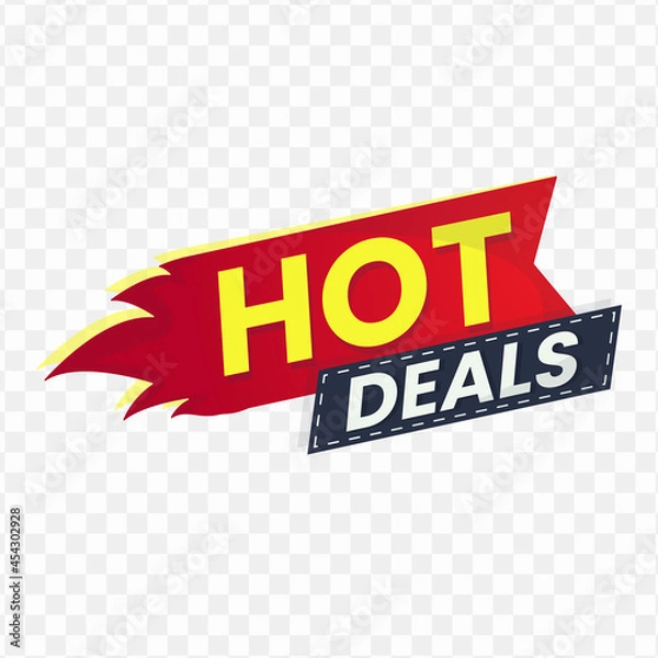 Fototapeta Hot Deals banner design, red,navy and yellow color, Vector Illustration with transparent background.