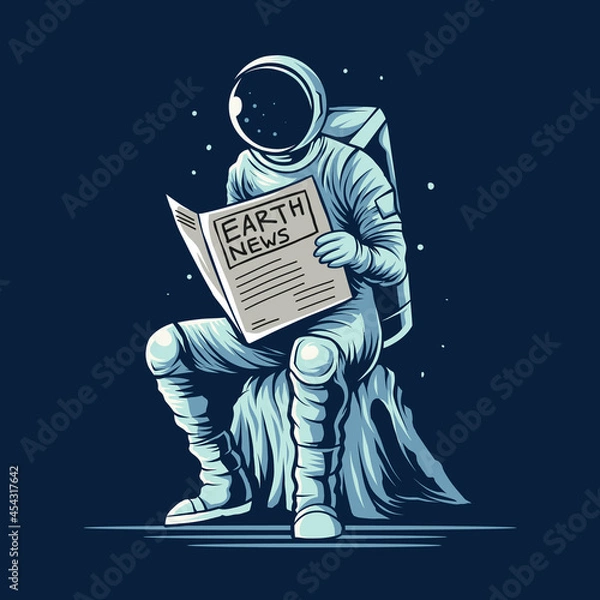 Obraz astronaut read earth newspaper on space vector illustration