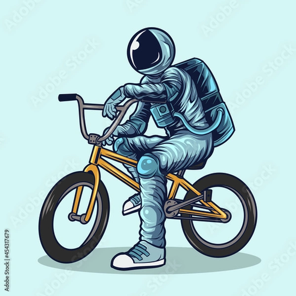 Obraz astronaut riding bmx bikes vector illustration design