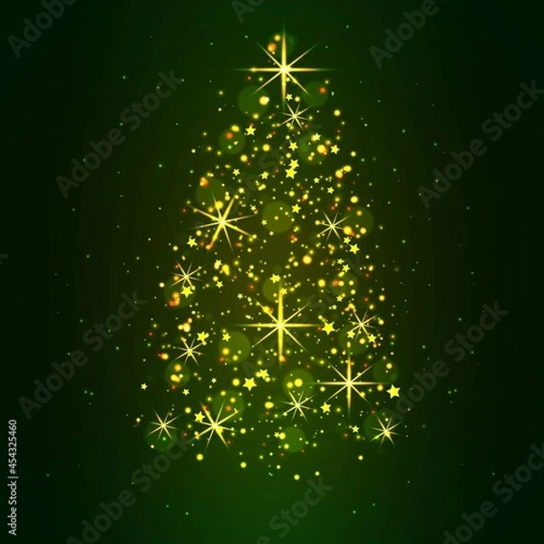Obraz Bright shiny Christmas tree green minimalistic vector card