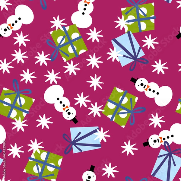 Obraz ギフトボックスのシームレスなパターン。クリスマス。テキスタイル、壁紙、包装紙のデザイン。